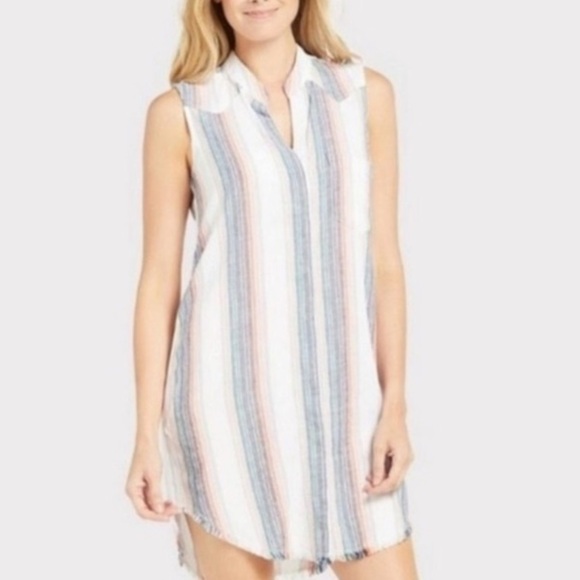 Cloth & Stone Stripe Shirt Dress - White/Multi, Size XS, Style#C1922-Z17-370 - Picture 1 of 11